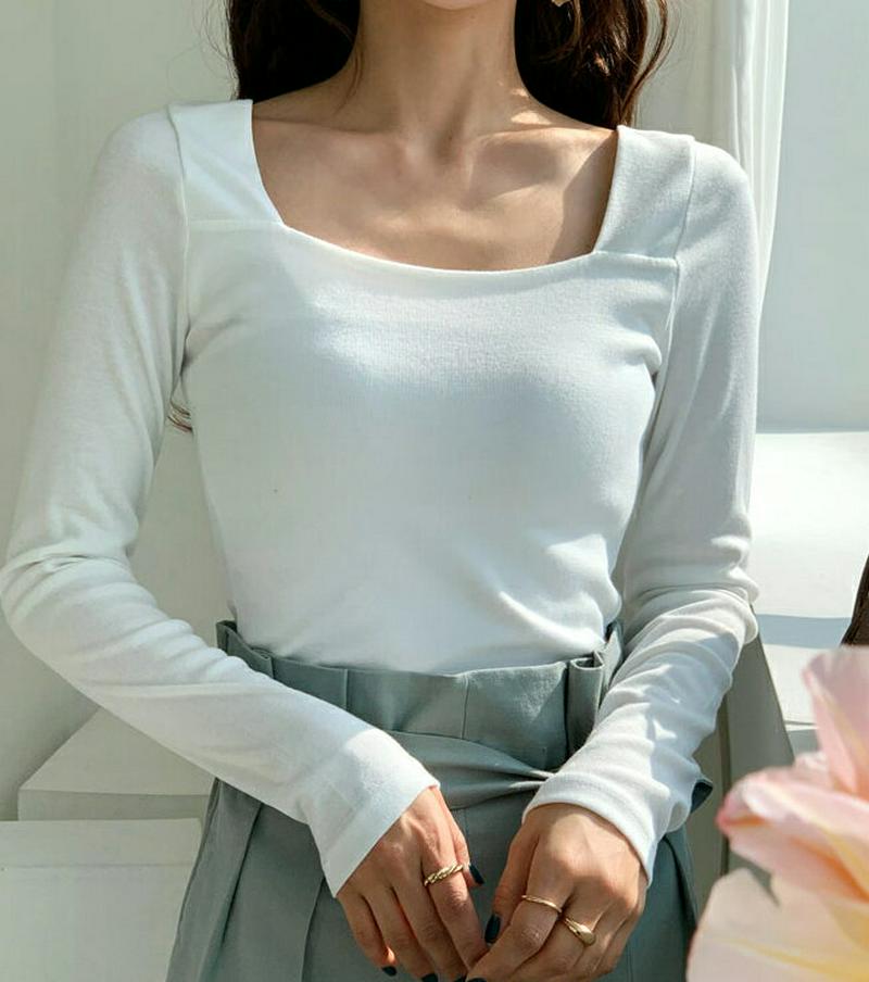 スクエアネックスリムTシャツ・全5色・t55378 レディース 【tops】【トップス Tシャツ スクエアネック 無地 長袖 ス