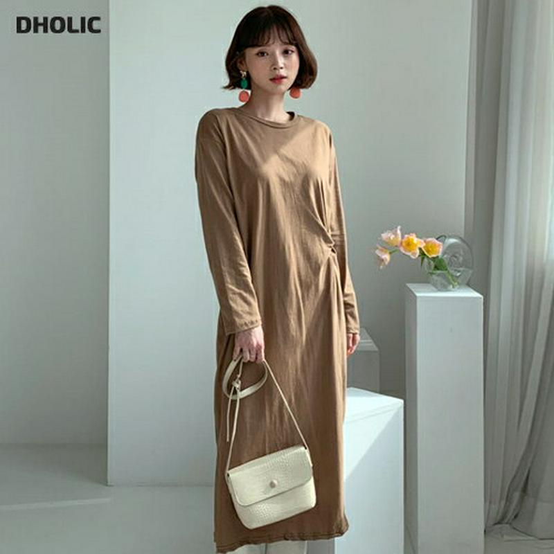 ツイストコットンワンピース・全4色・b55407 レディース 【ops】【ワンピース ラウンドネック ツイスト コットン 長袖 