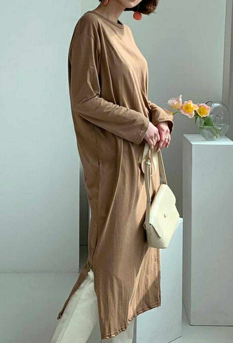 ツイストコットンワンピース・全4色・b55407 レディース 【ops】【ワンピース ラウンドネック ツイスト コットン 長袖 