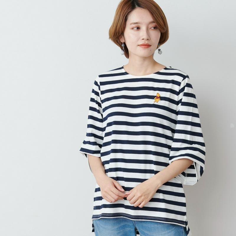 刺繍袖ボリュームボーダーＴシャツ「くまのプーさん」