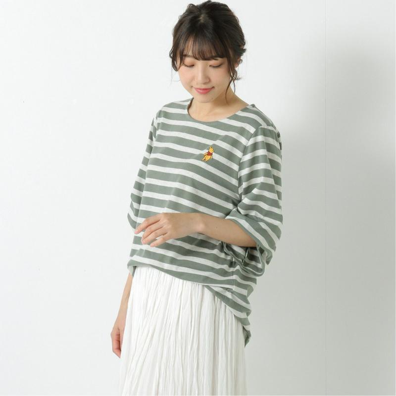 刺繍袖ボリュームボーダーＴシャツ「くまのプーさん」