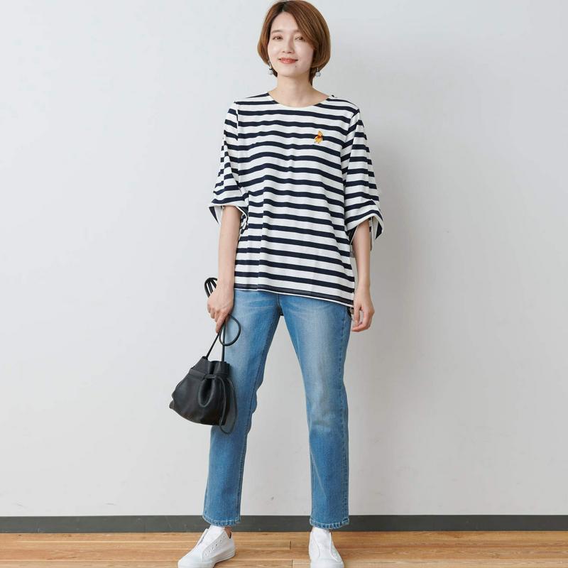 刺繍袖ボリュームボーダーＴシャツ「くまのプーさん」