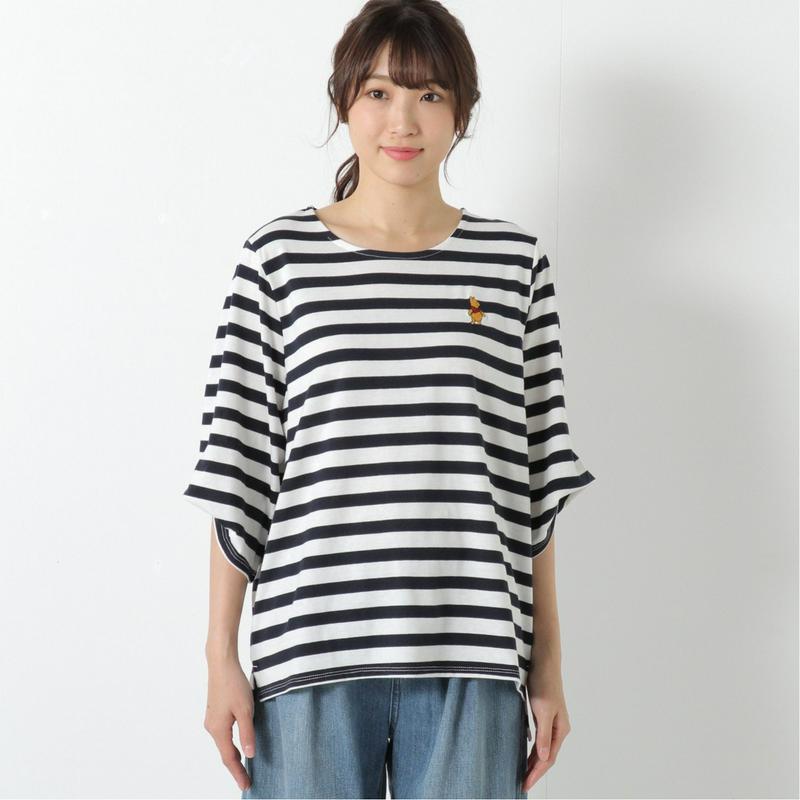 刺繍袖ボリュームボーダーＴシャツ「くまのプーさん」