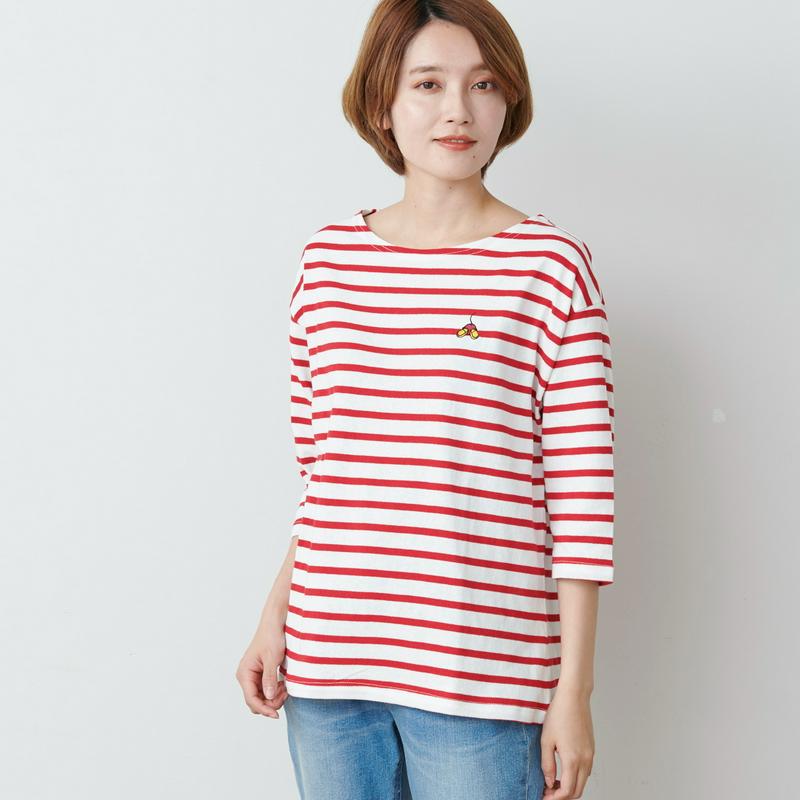 ディズニー刺繍ボーダワイドドロップ７分袖Ｔシャツ（選べるキャラクター）