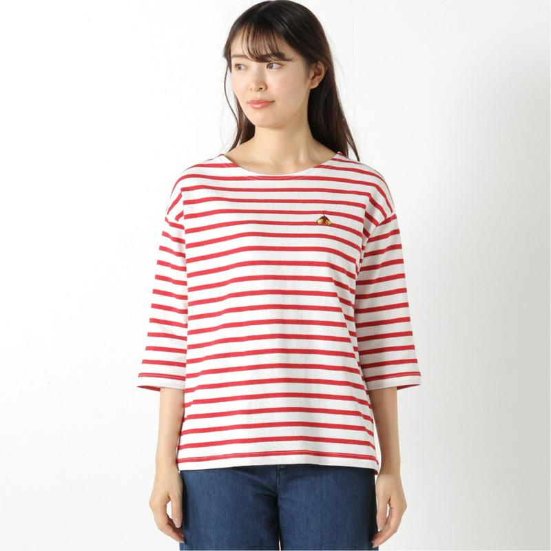 ディズニー刺繍ボーダワイドドロップ７分袖Ｔシャツ（選べるキャラクター）