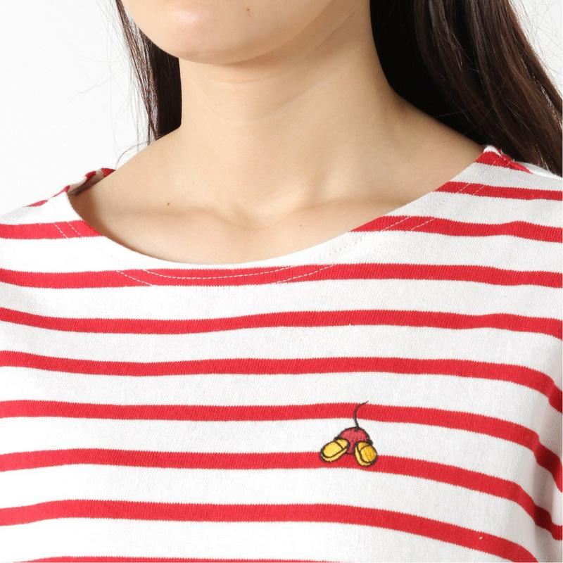ディズニー刺繍ボーダワイドドロップ７分袖Ｔシャツ（選べるキャラクター）