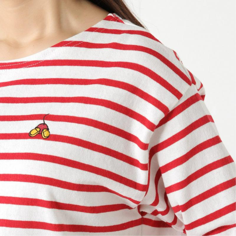 ディズニー刺繍ボーダワイドドロップ７分袖Ｔシャツ（選べるキャラクター）