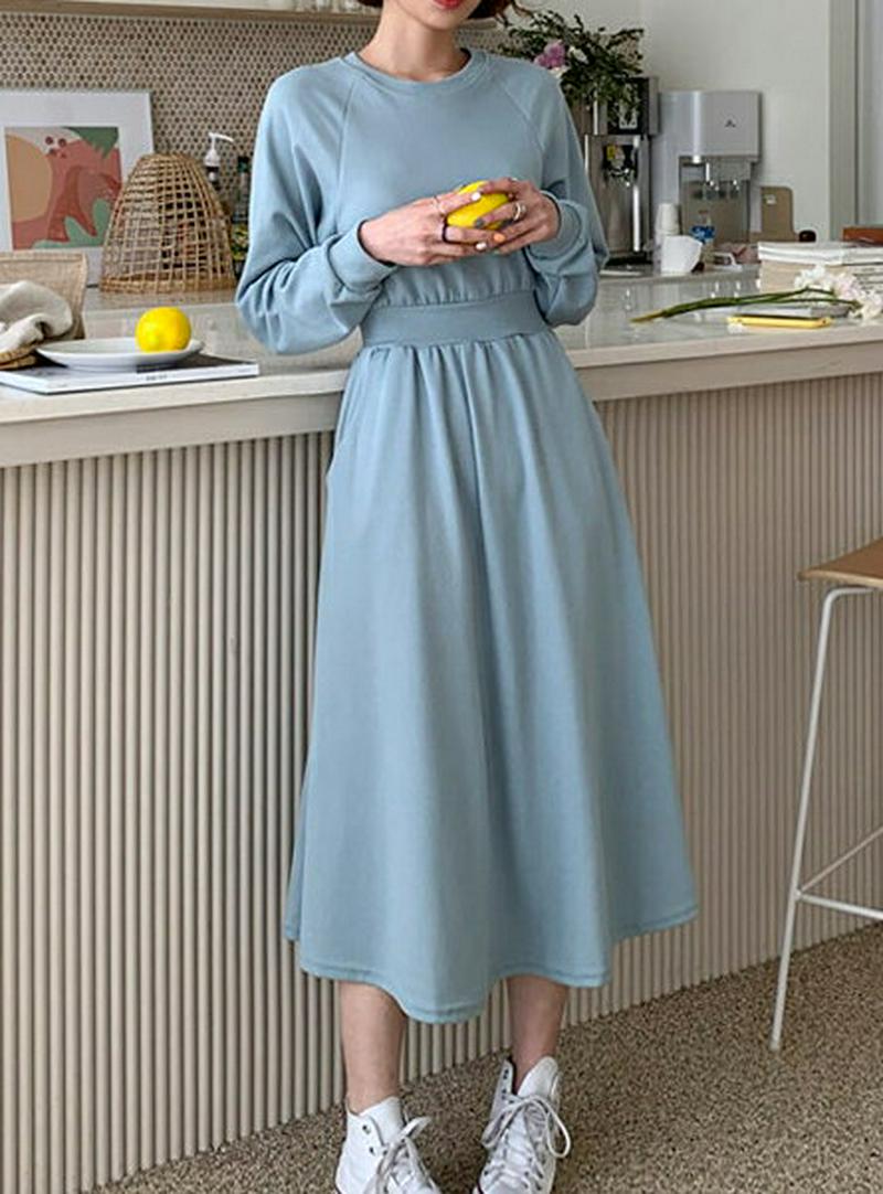 ラグランフレアワンピース・全3色・t54938 レディース 【ops】【ワンピース ロング丈 ロング フレア ラグラン 長袖 ポ