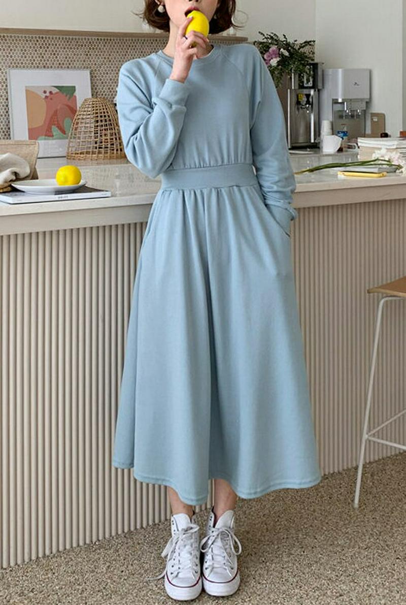 ラグランフレアワンピース・全3色・t54938 レディース 【ops】【ワンピース ロング丈 ロング フレア ラグラン 長袖 ポ