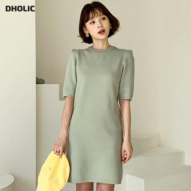 パフ半袖ニットミニワンピース・全3色・t54936 レディース 【ops】【ワンピース ミニ丈 ミニ ショート ラウンドネック 