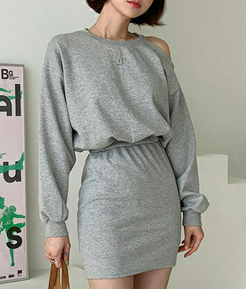 ショルダースリットワンピース・全3色・t54937 レディース 【ops】【ワンピース ミニ丈 ミニワンピース ショート 長袖 