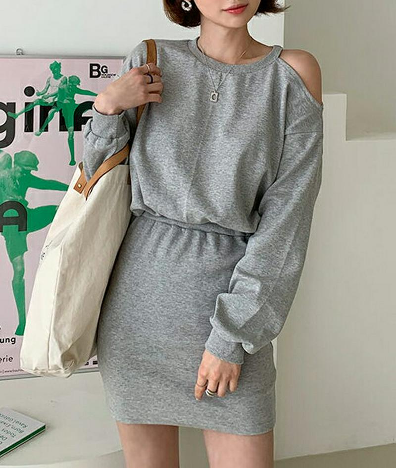 ショルダースリットワンピース・全3色・t54937 レディース 【ops】【ワンピース ミニ丈 ミニワンピース ショート 長袖 