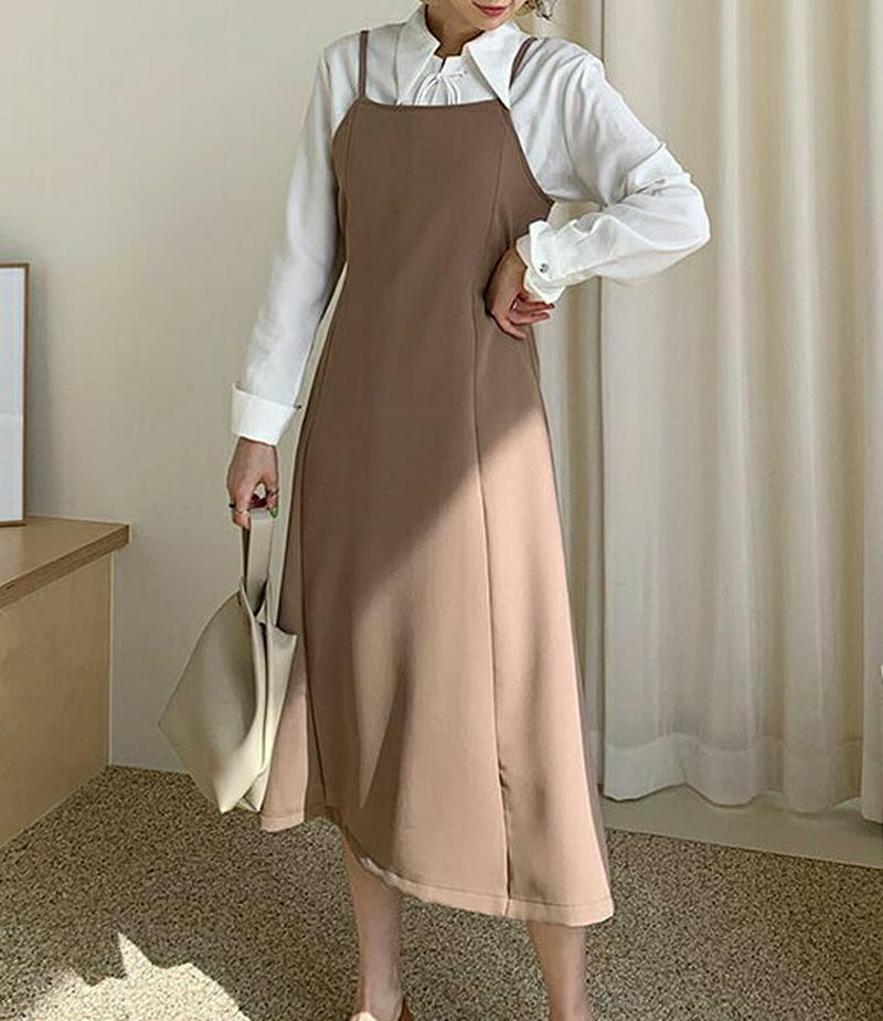 リボンキャミワンピース・全2色・t54935 レディース 【ops】【ワンピース ロング丈 ロング キャミソール レイヤード 無