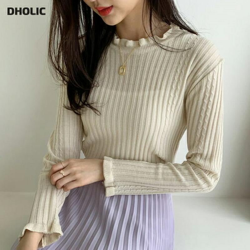 フリルヘムリブニット・全3色・b54931 レディース 【tops】【トップス Tシャツ 長袖 ニット リブニット ウェーブ フ