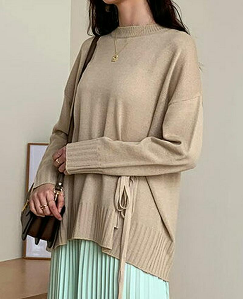 バックスリットリボンニット・全4色・b54933 レディース 【tops】【トップス ニット モックネック 長袖 シンプル カジ