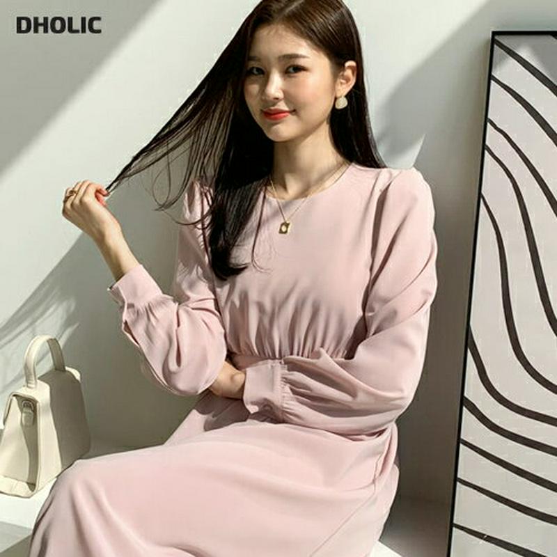 ラウンドネックリボンワンピース・全3色・t54939 レディース 【ops】【ワンピース ミディ丈 ミディ ロング丈 ロング リ