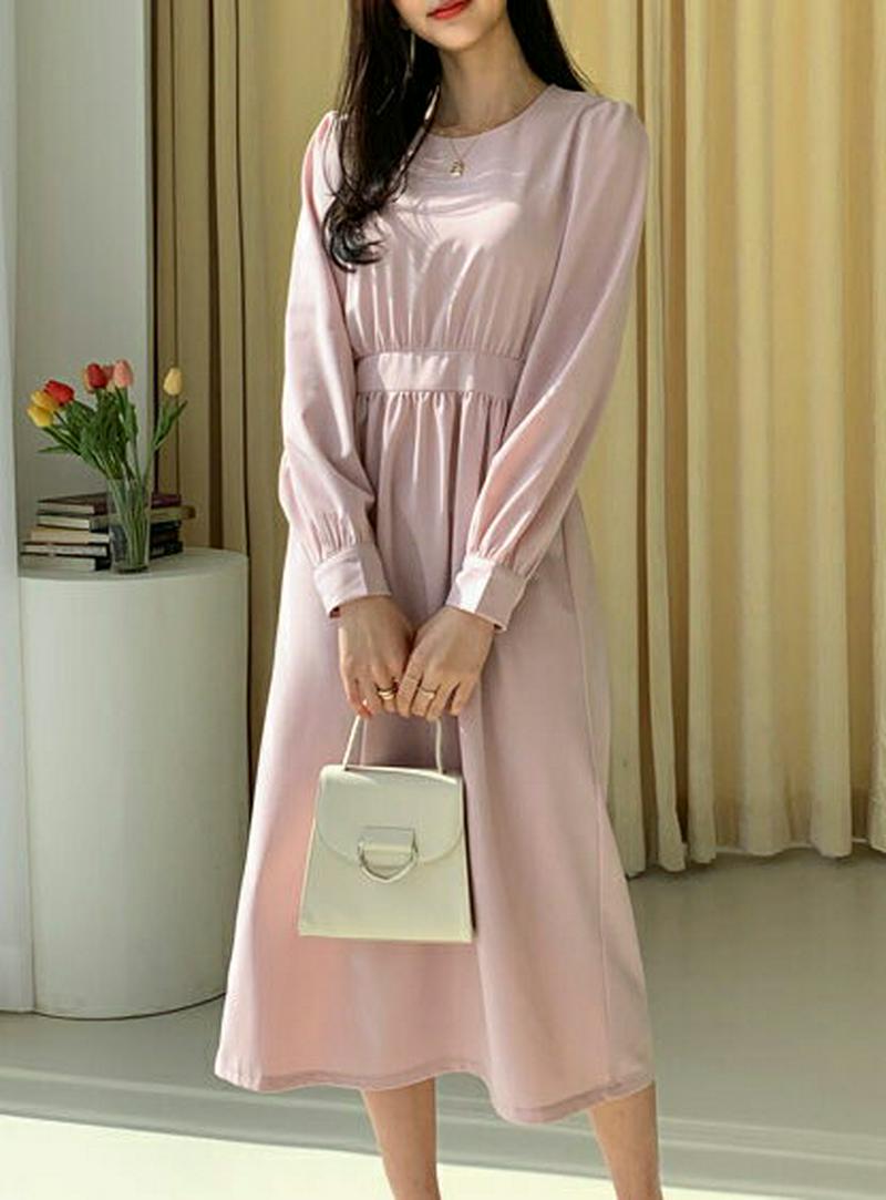 ラウンドネックリボンワンピース・全3色・t54939 レディース 【ops】【ワンピース ミディ丈 ミディ ロング丈 ロング リ