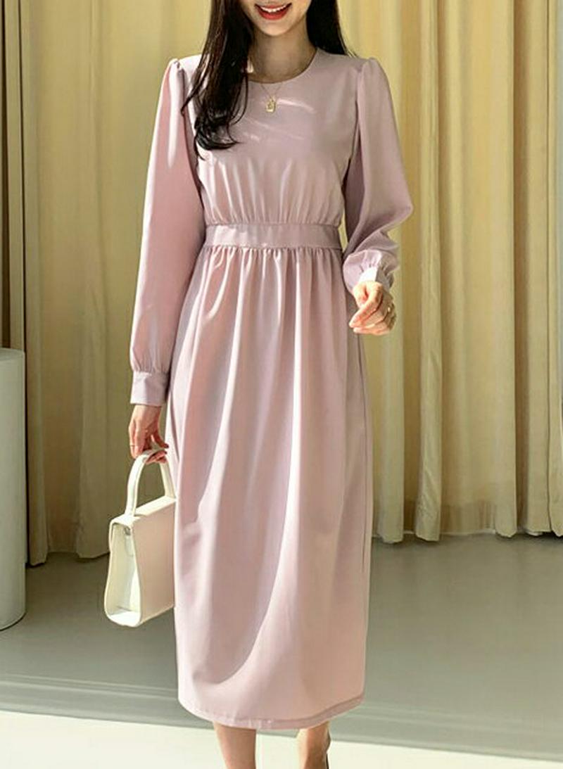 ラウンドネックリボンワンピース・全3色・t54939 レディース 【ops】【ワンピース ミディ丈 ミディ ロング丈 ロング リ