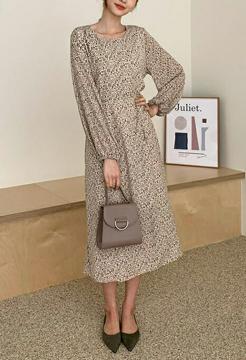 ラウンド小花柄ワンピース・全2色・e54934 レディース 【ops】【ワンピース ロング丈 ロング ロングワンピース 花柄 パ