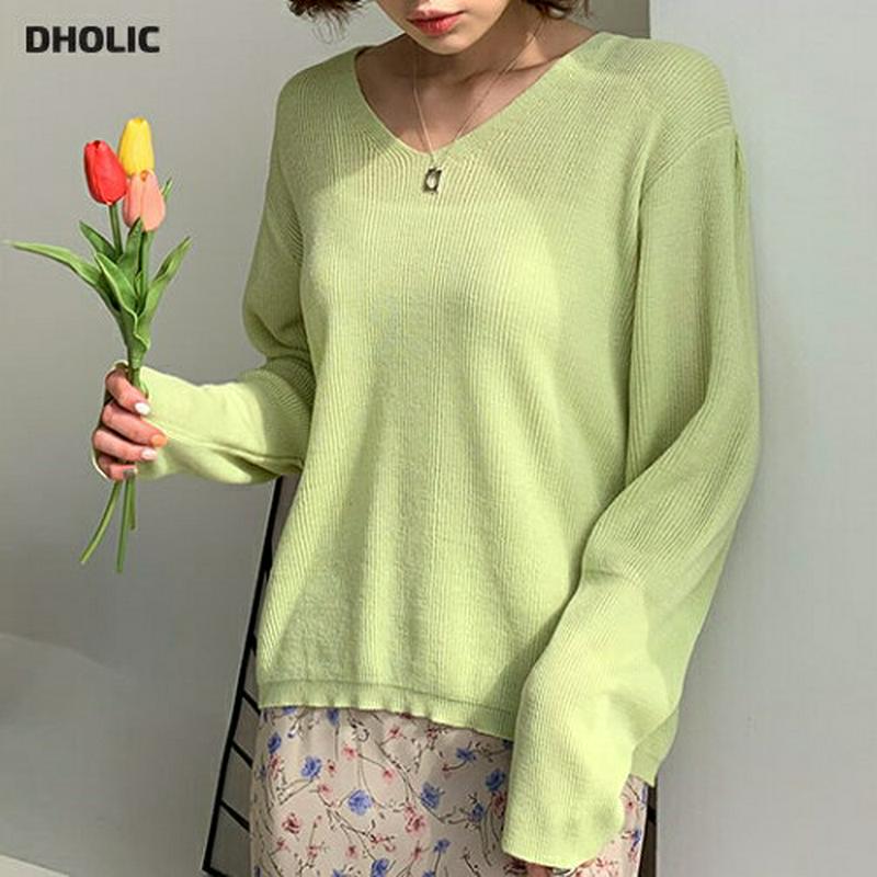 ロングスリーブVネックニット・全3色・t54930 レディース 【tops】【トップス ニット Vネック 長袖 ゆったり 無地 