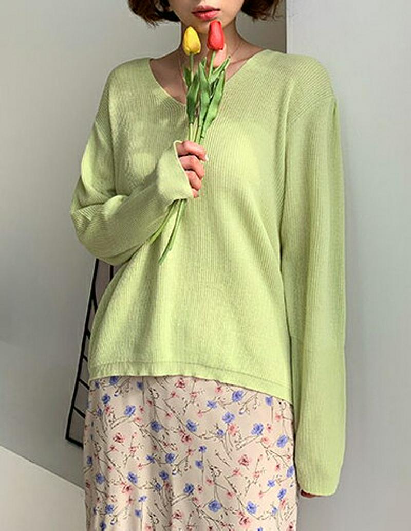 ロングスリーブVネックニット・全3色・t54930 レディース 【tops】【トップス ニット Vネック 長袖 ゆったり 無地 