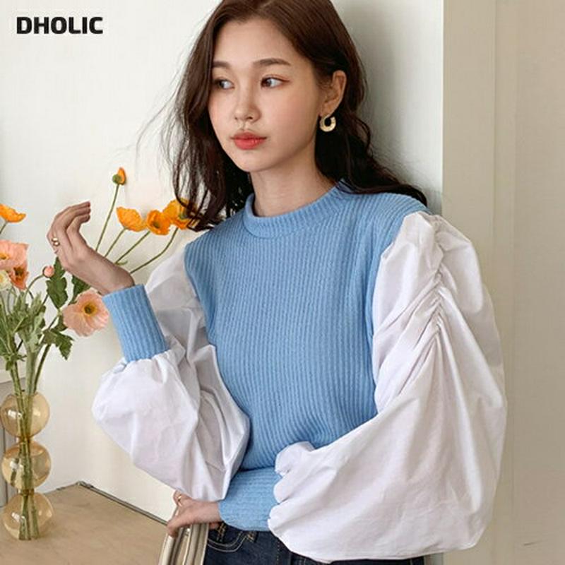 コントラストパフTシャツ・全2色・t54932 レディース 【tops】【トップス Tシャツ 無地 パフスリーブ 長袖 シャーリ