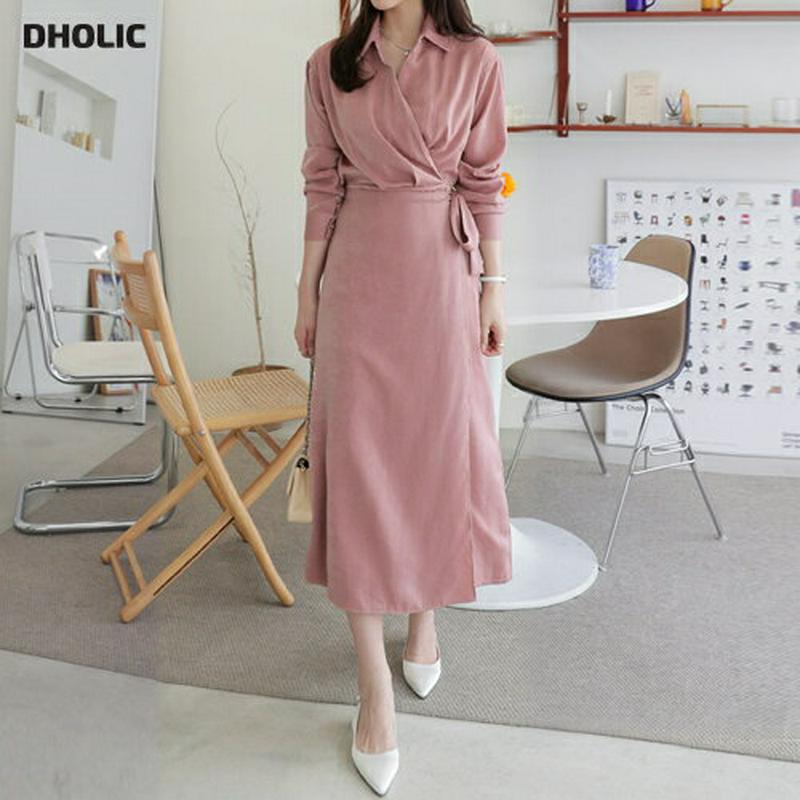 カラーラップワンピース・全4色・b61185 レディース【ops】【ワンピース ロング ロングワンピース 長袖 ラップデザイン 