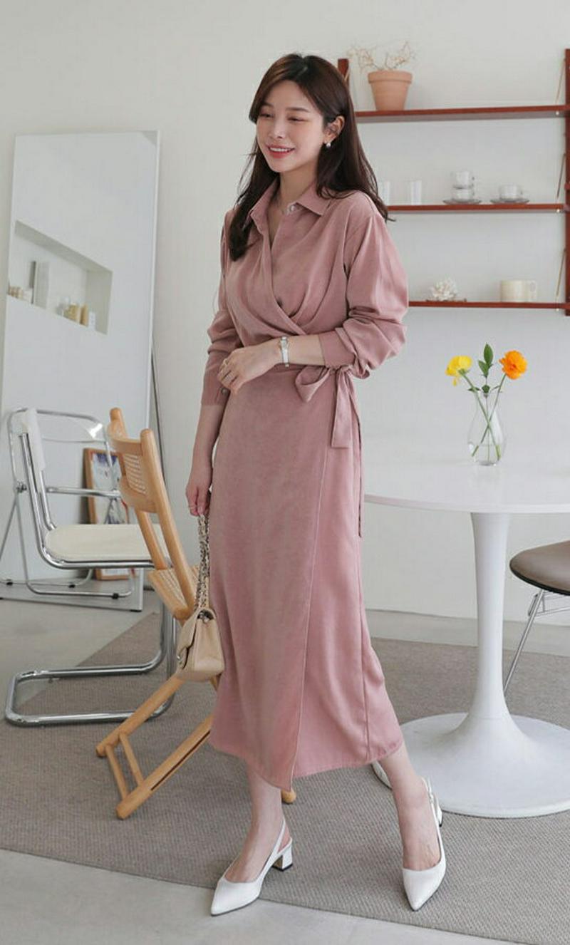 カラーラップワンピース・全4色・b61185 レディース【ops】【ワンピース ロング ロングワンピース 長袖 ラップデザイン 