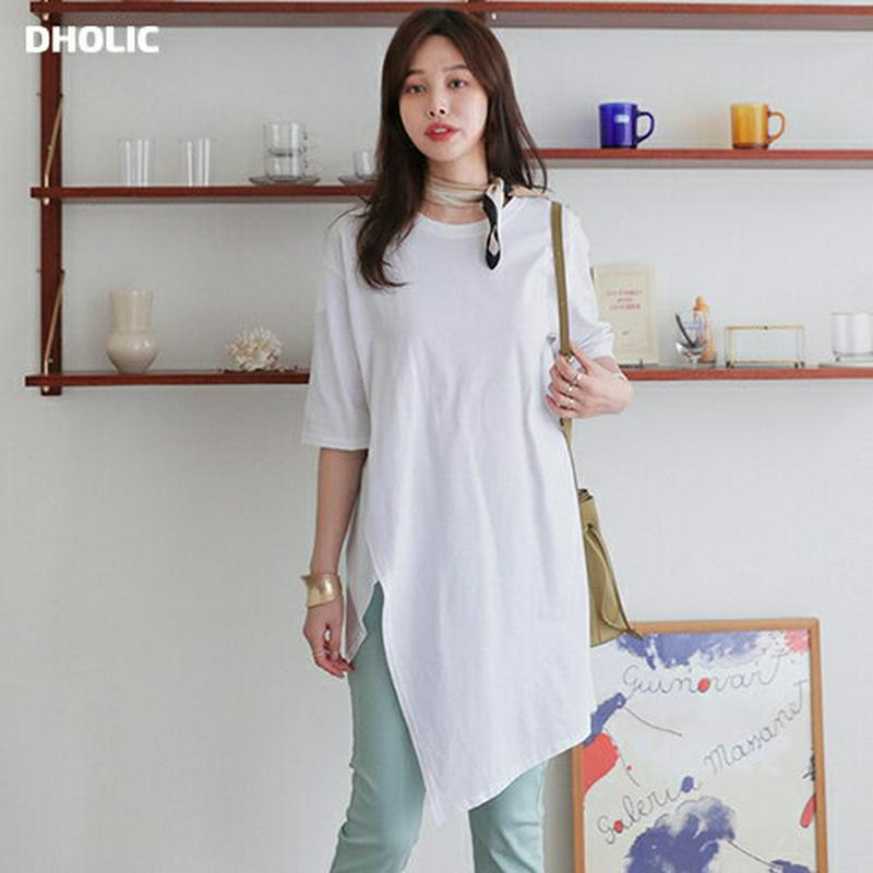 アンバランスヘムTシャツ・全2色・b61177 レディース【tops】【トップス Tシャツ 無地T 半袖 ハーフスリーブ アンバ