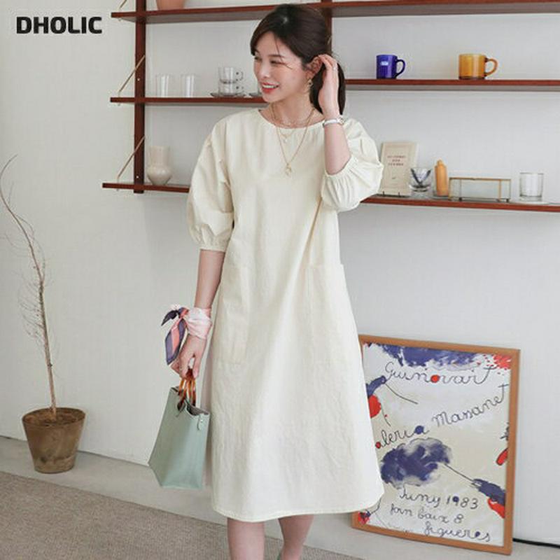 ポケットパフワンピース・全3色・b61182 レディース【ops】【ワンピース ミディ丈 ミディワンピース 半袖 ハーフスリーブ