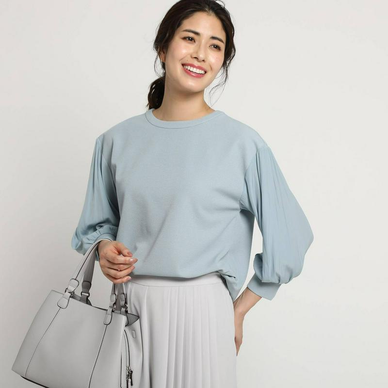 【洗える】シフォン袖リブカットソー