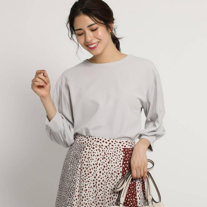 【洗える】シフォン袖リブカットソー