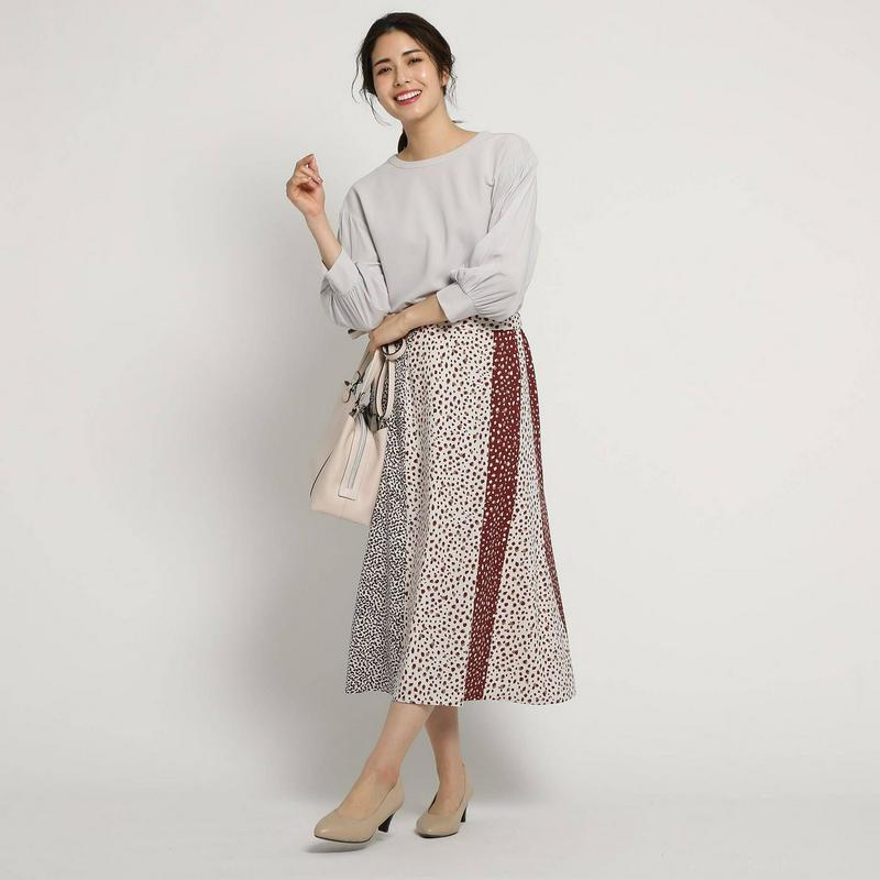 【洗える】シフォン袖リブカットソー