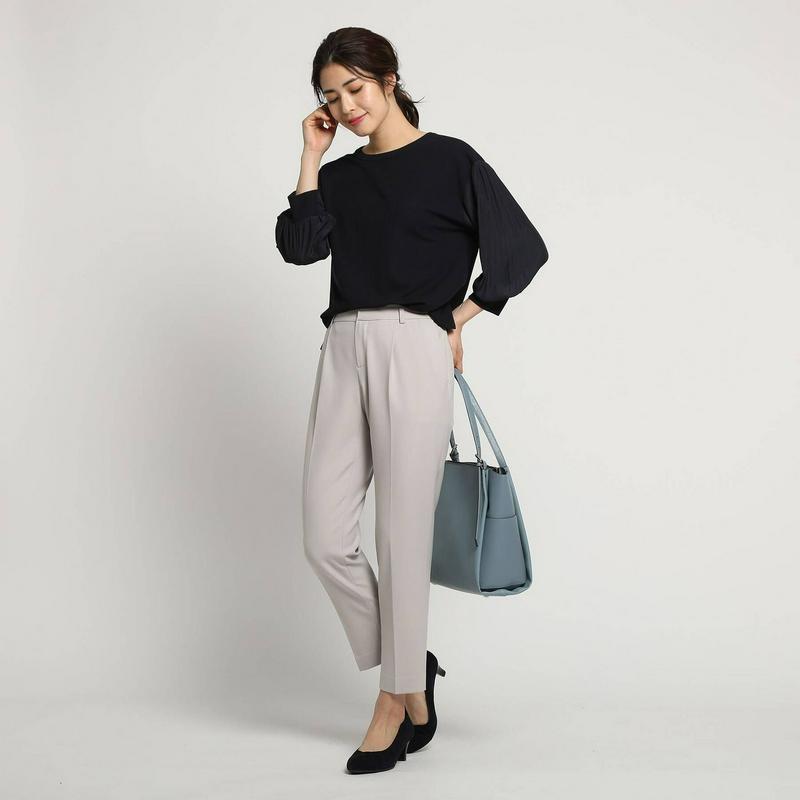 【洗える】シフォン袖リブカットソー