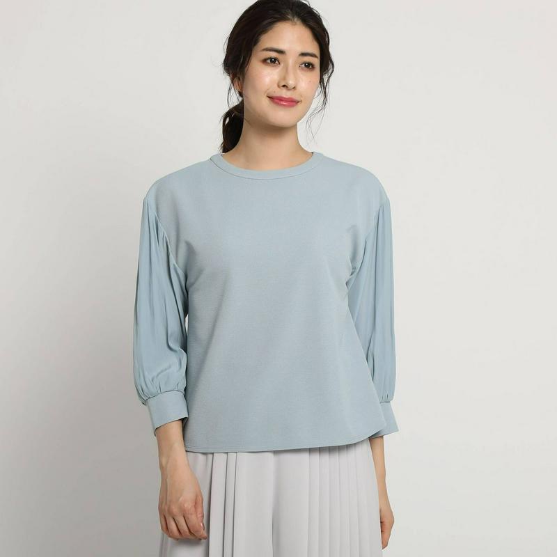 【洗える】シフォン袖リブカットソー