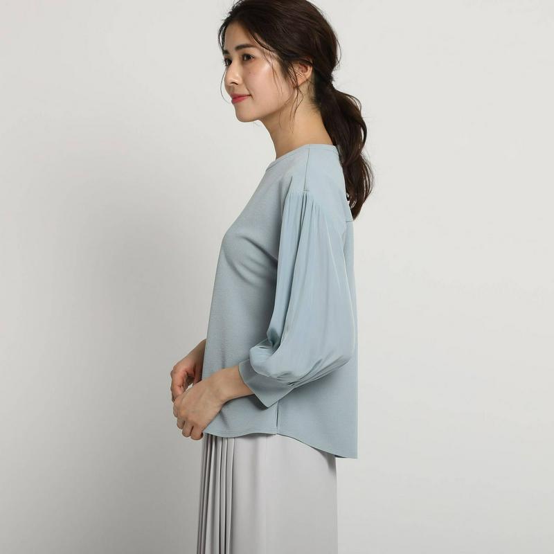 【洗える】シフォン袖リブカットソー