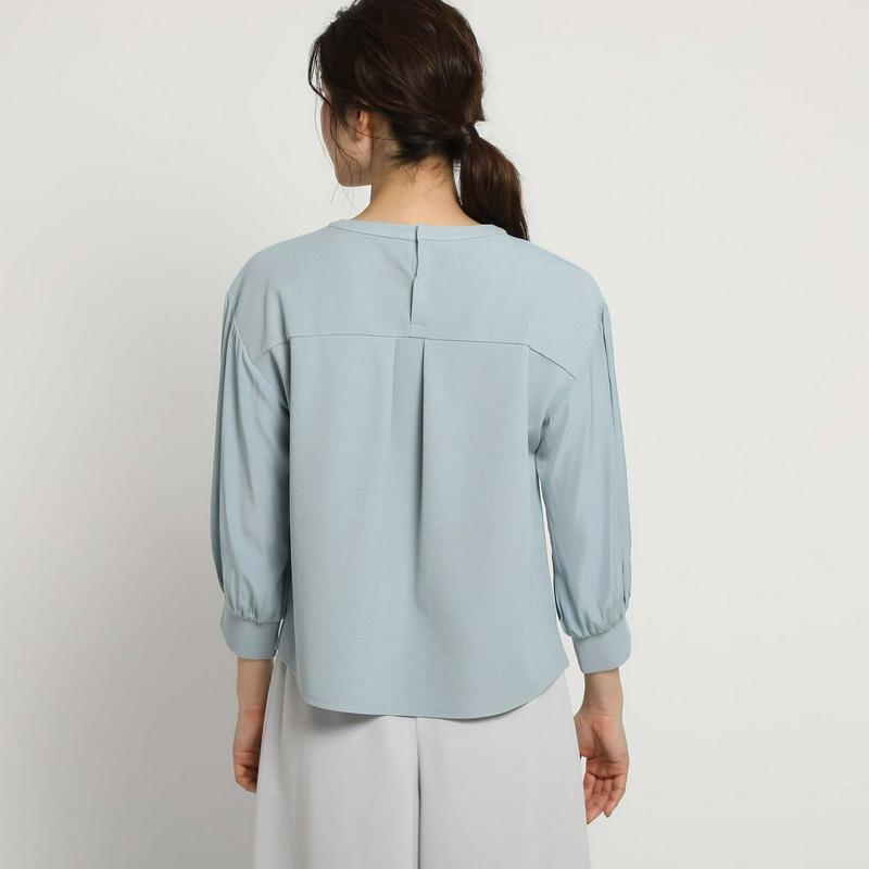 【洗える】シフォン袖リブカットソー