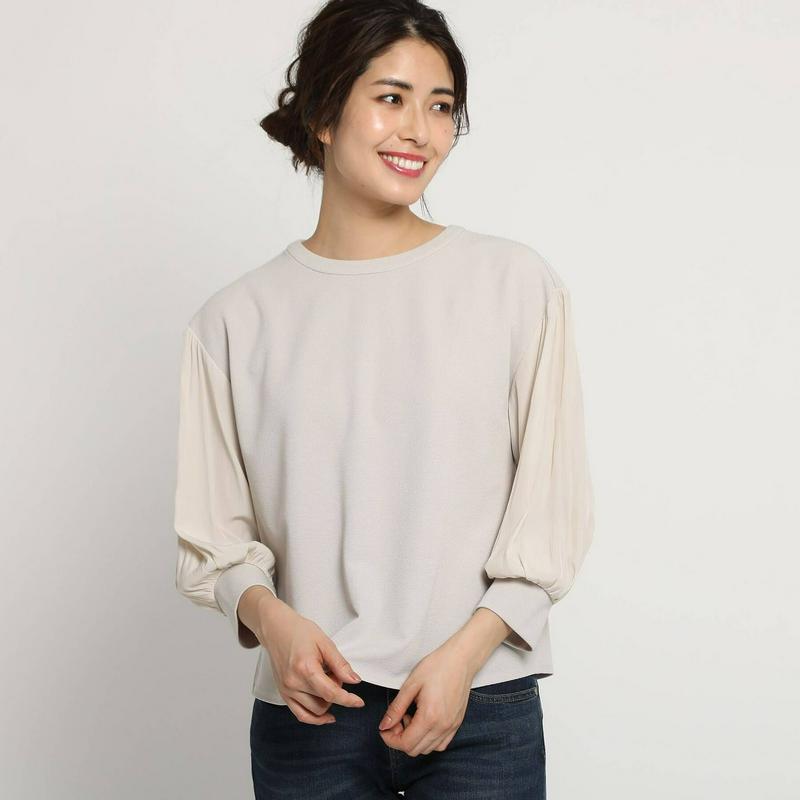 【洗える】シフォン袖リブカットソー