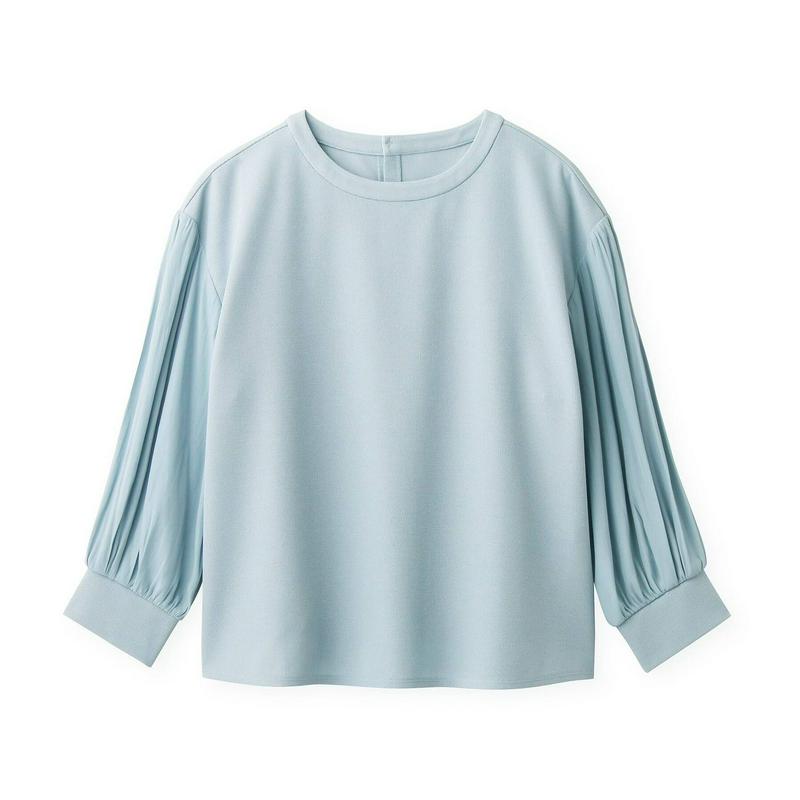 【洗える】シフォン袖リブカットソー