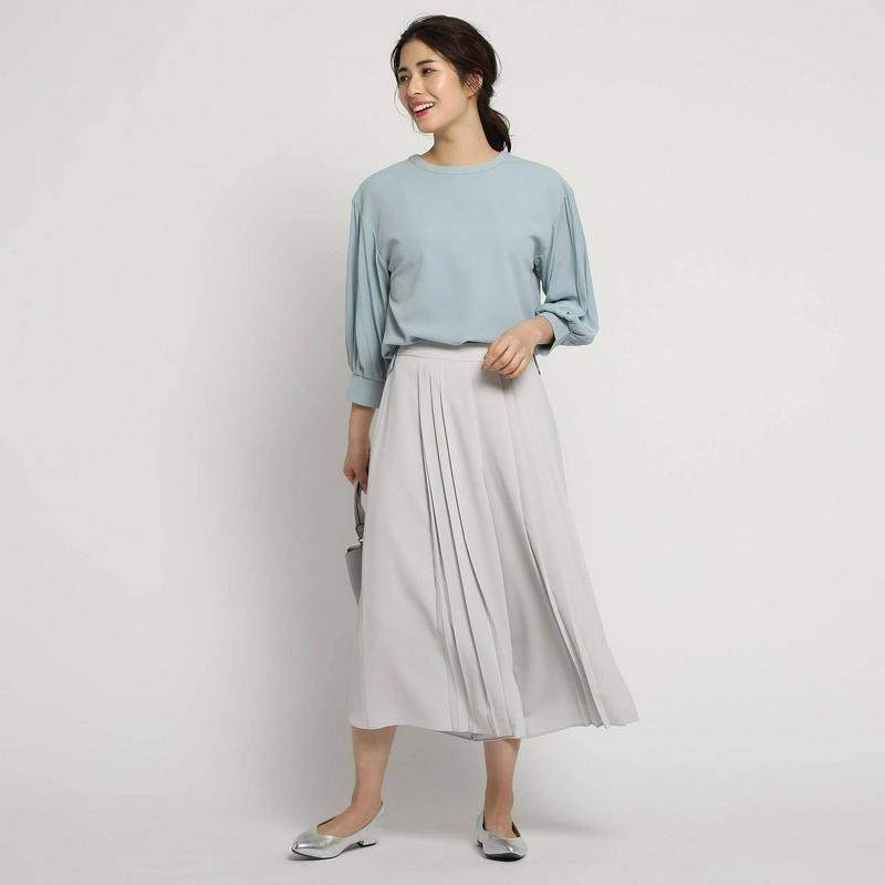 【洗える】シフォン袖リブカットソー