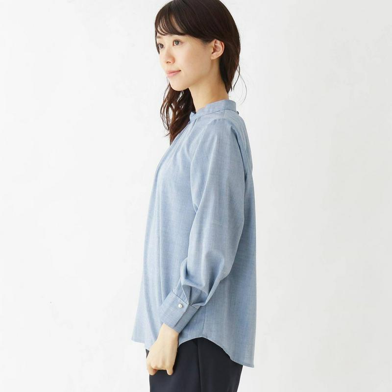 バンドカラーシャンブレーシャツ