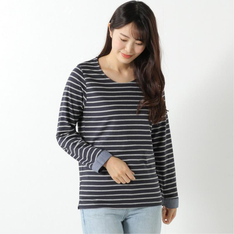 袖カフス使い長袖Ｔシャツ【無地・ボーダー】