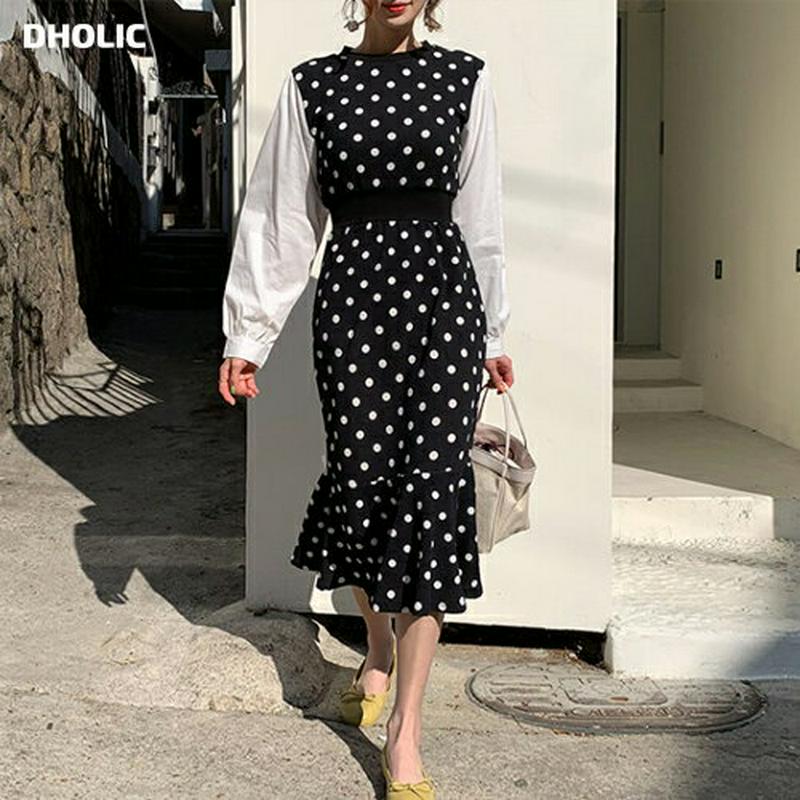 ドットコントラストワンピース・全2色・t58158 レディース 【ops】【ワンピース ロング ロング丈 ドット 水玉 コントラ