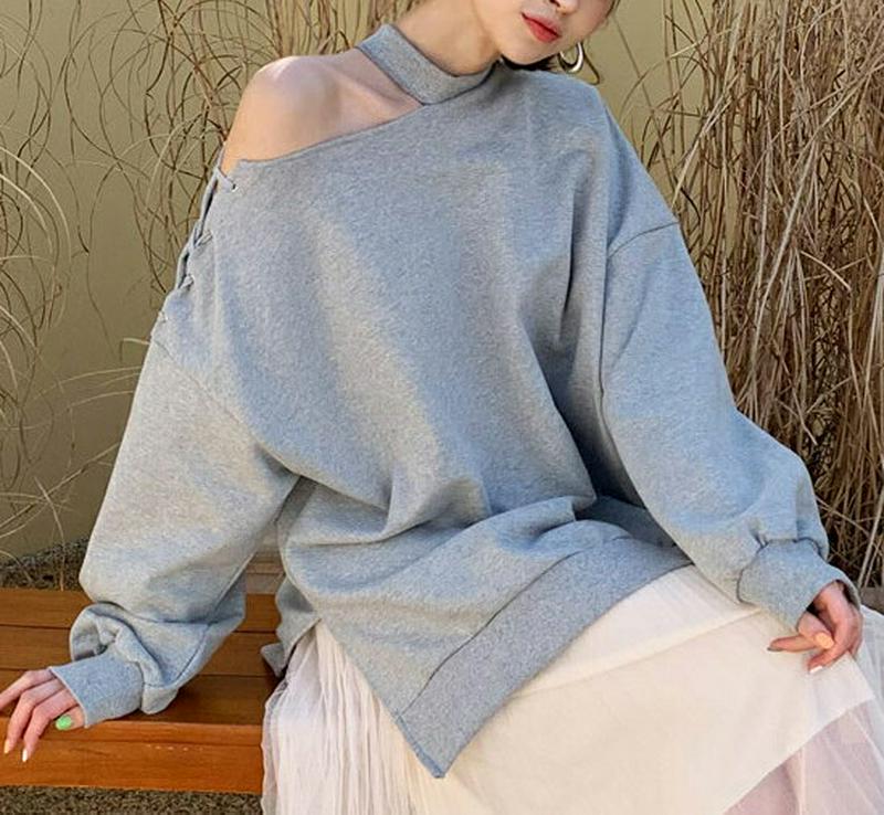 カットレースアップスウェット・全2色・t58081 レディース 【tops】【トップス スウェット Tシャツ カットアウト オフ