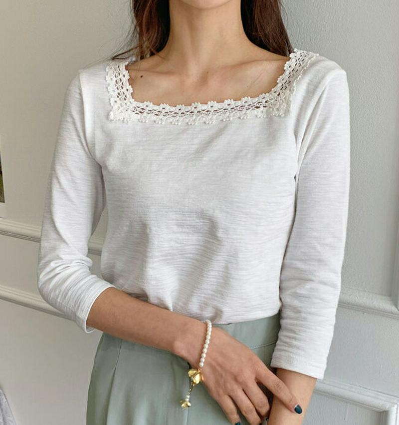 レーススクエアネックTシャツ・全3色・t58150 レディース 【tops】【トップス Tシャツ スクエアネック レース 7分丈
