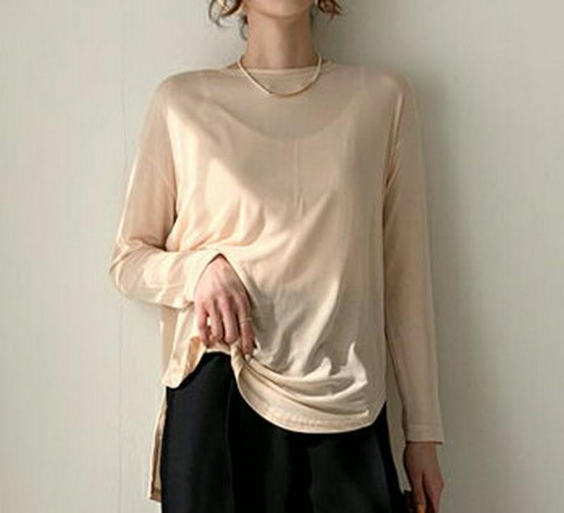 フロントラウンドヘムTシャツ・全4色・b58152 レディース 【tops】【トップス Tシャツ 長袖 ラウンド アンバランス 