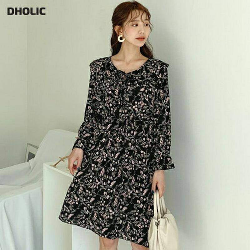 フリルカラーフローラルワンピース・全3色・t58090 レディース 【ops】【ワンピース ミディ丈 ミディ ラウンドネック フ