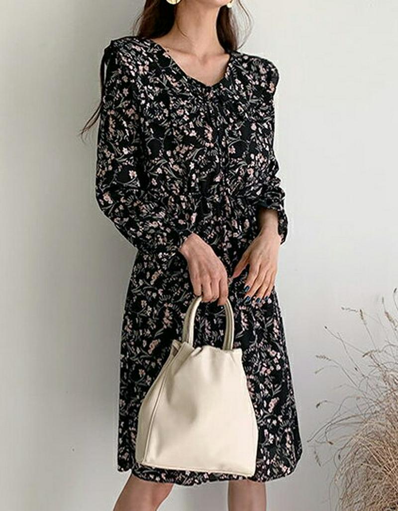 フリルカラーフローラルワンピース・全3色・t58090 レディース 【ops】【ワンピース ミディ丈 ミディ ラウンドネック フ