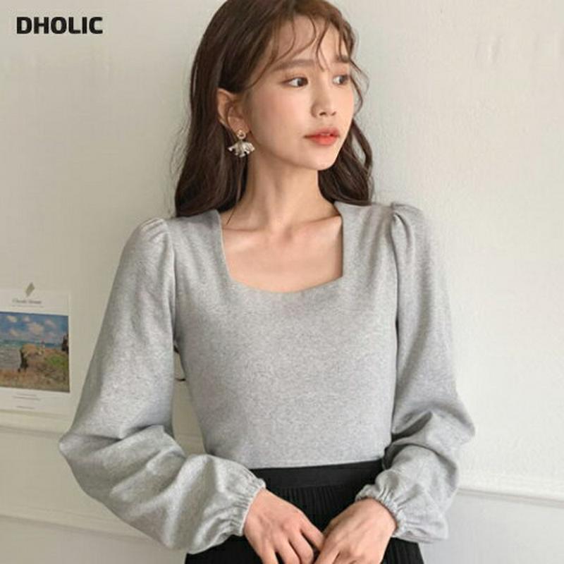スクエアネックパフTシャツ・全3色・t58062 レディース 【tops】 トップス 長袖 Tシャツ スクエアネック パフスリーブ 無地 ベーシック カジュアル 単色 シンプル デコルテ 鎖骨 モダール レディ フェミニン 秋 春 冬