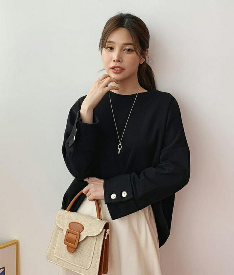 スリーブボタンTシャツ・全4色・t61254 レディース【tops】【トップス 長袖 Tシャツ 単色 無地 シンプル カジュアル